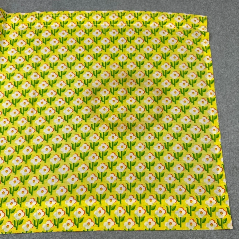 Vintage Sears Perma-Prest Holly Hobbie Style Yellow Floral Valance & Panels Set